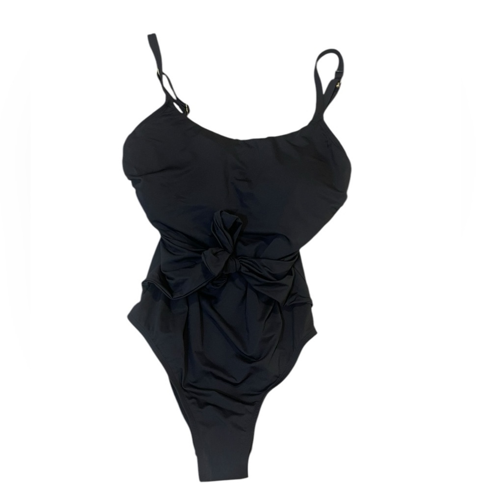 Jantzen tie waist one piece swimsuit black tummy control underwire 10 adjustable